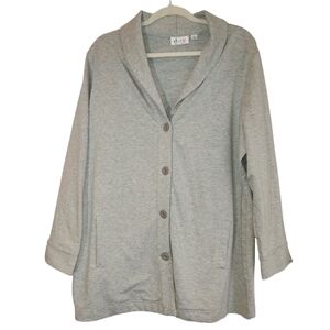 Denim & Co Lt Gray Button Front Blazer/Cardigan Size 1X Gathered Back Waist Soft